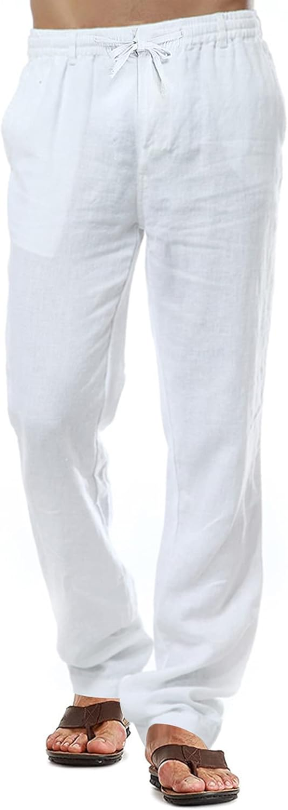 Men's Lightweight Linen Drawstring Trousers for Summer - Size M