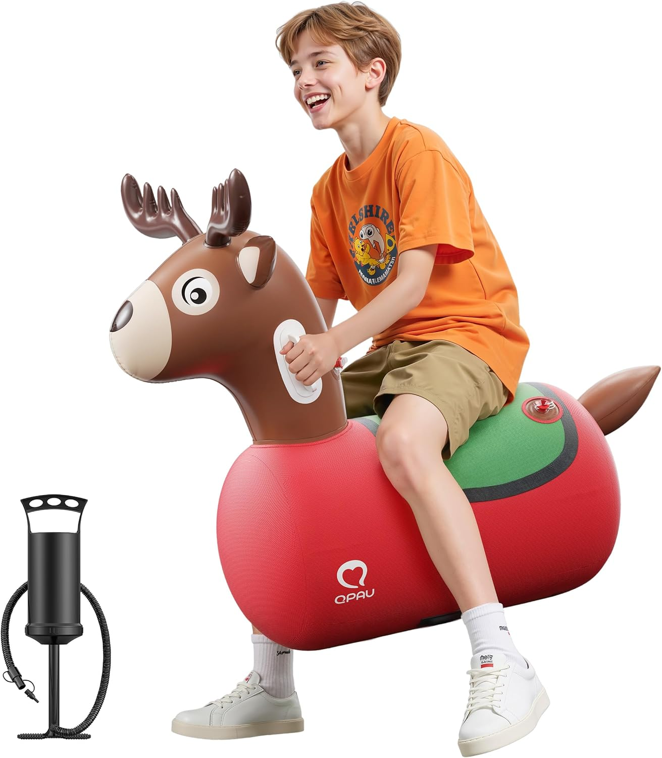 Inflatable Reindeer Hopper Toy with Pump for Kids and Adults