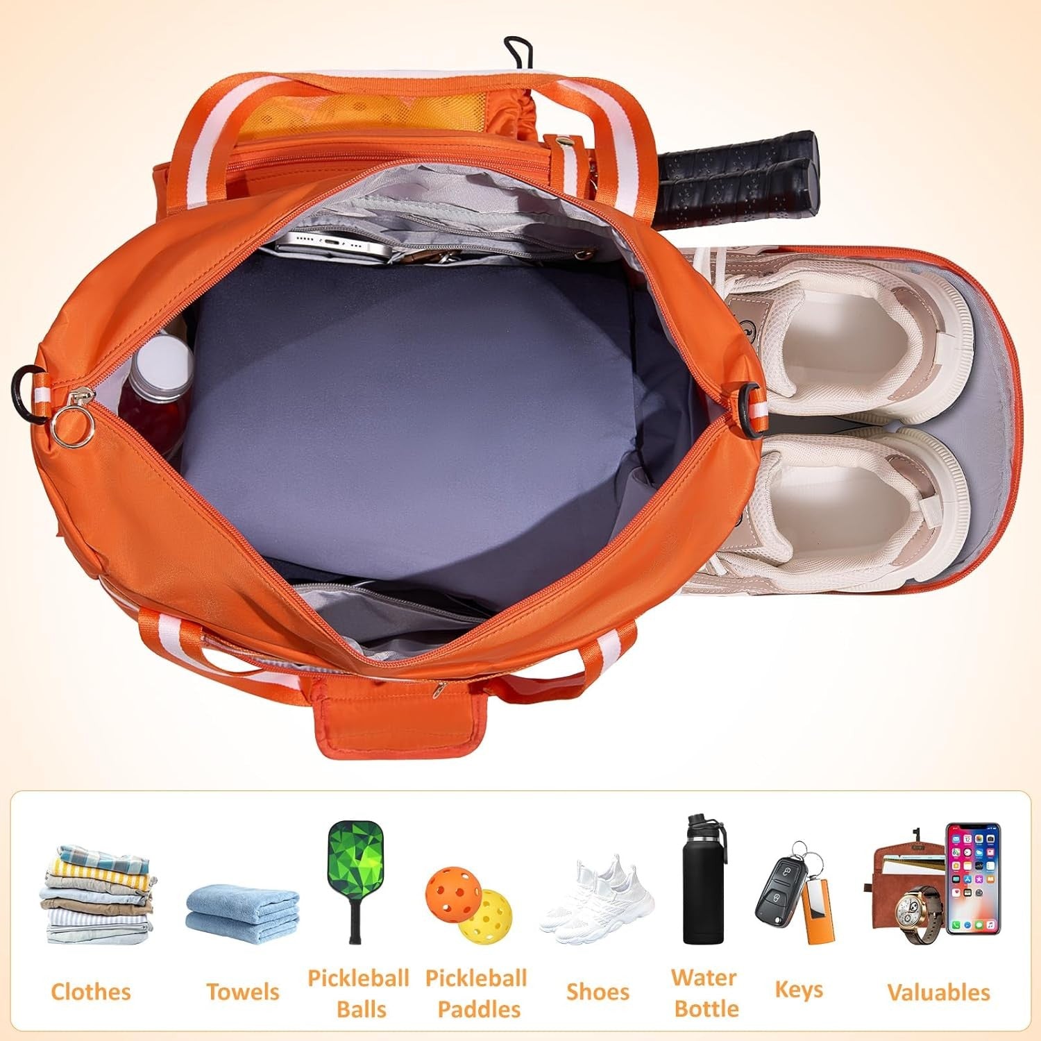 35L Versatile Pickleball Tote Bag with Shoe Compartment - Orange