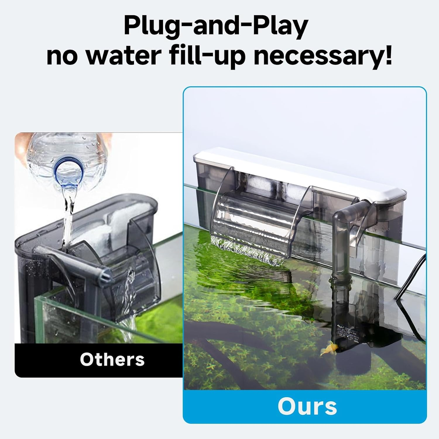 8W Quiet Hang-On Aquarium Filter with 3-Stage Filtration, 900L/H