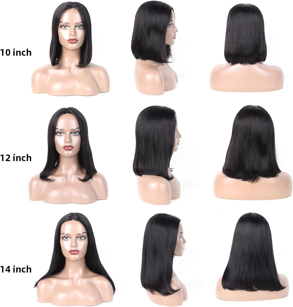 14-Inch V Part Bob Wig - Straight Human Hair, No Leave Out, Natural Color