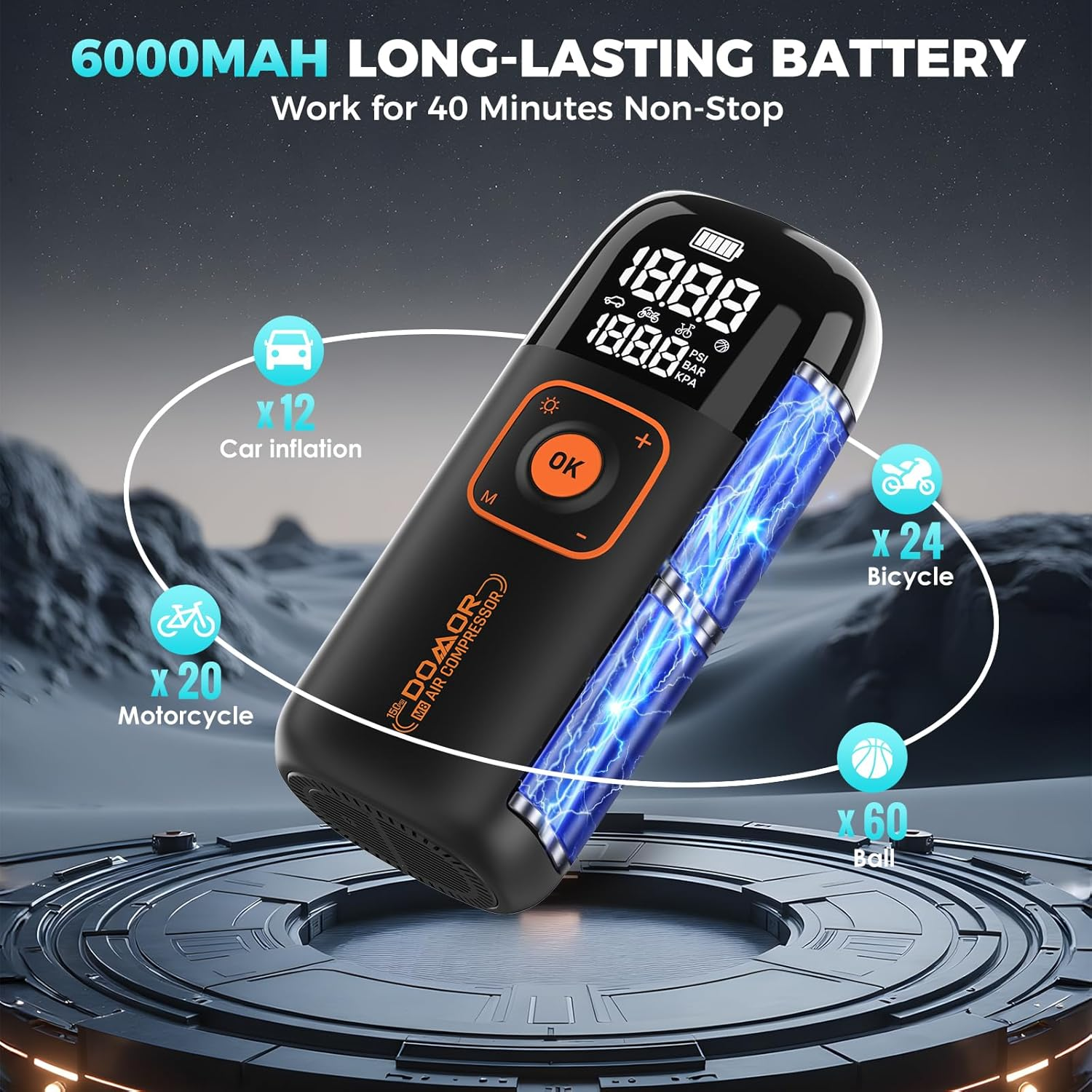 Portable Cordless Tire Inflator, 150PSI Air Pump with Digital Gauge and Battery