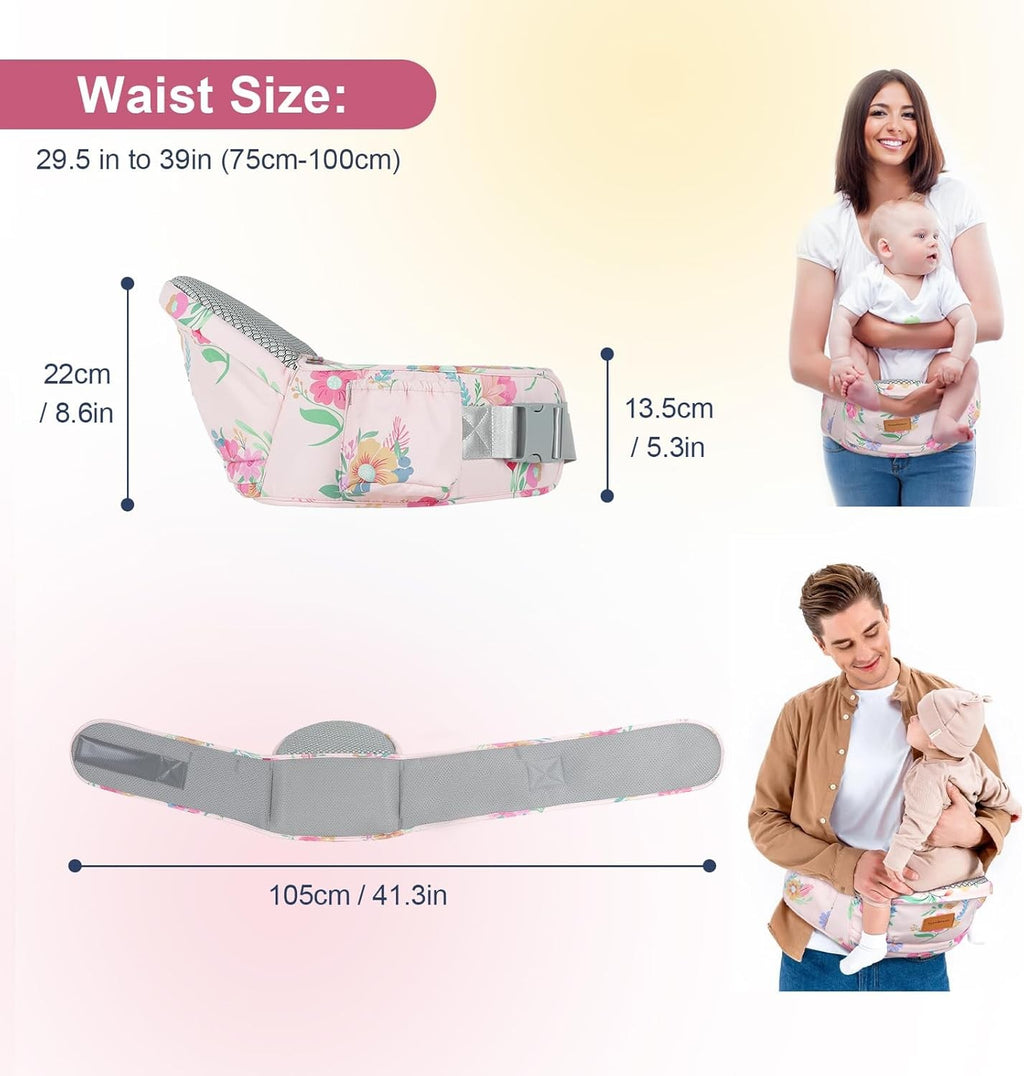 Adjustable Baby Hip Carrier with Supportive Waistband and Pockets for Parents