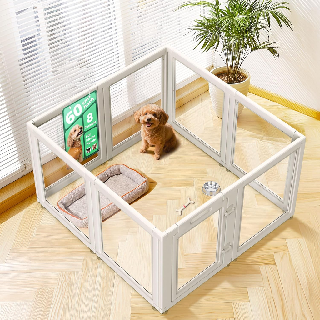 Auraspace Acrylic Dog Playpen for Puppies and Small Dogs, 24 Inch, 8 Panels
