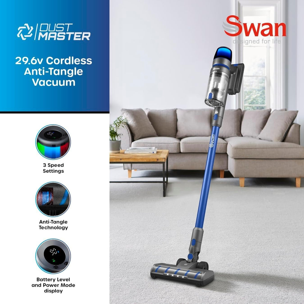 Swan Dust Master 29.6V Cordless Stick Vacuum Cleaner 3 Speed HEPA Pet Tool Blue