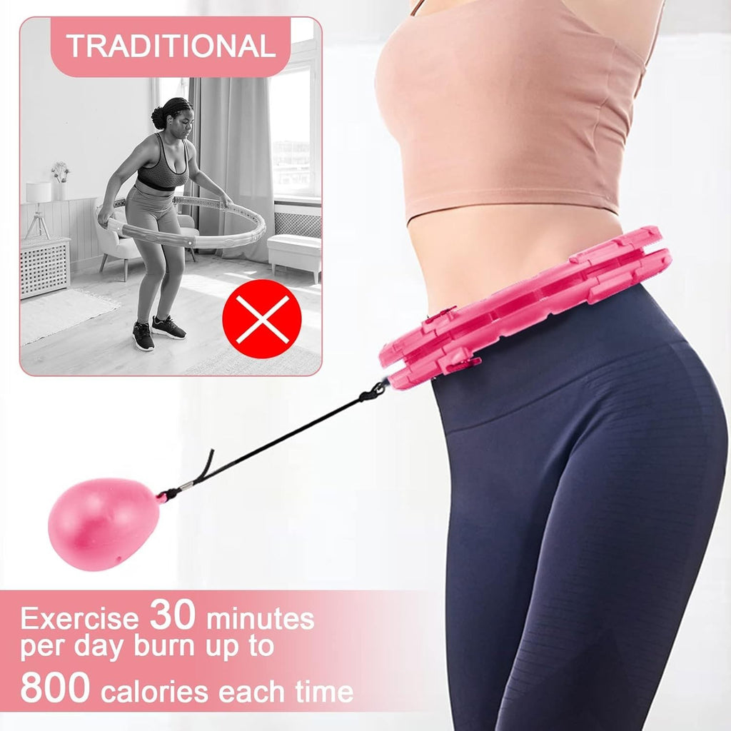 Fit Weighted Smart Hula Hoop Adjustable 24 Links Auto-Spinning Ball Pink Fitness