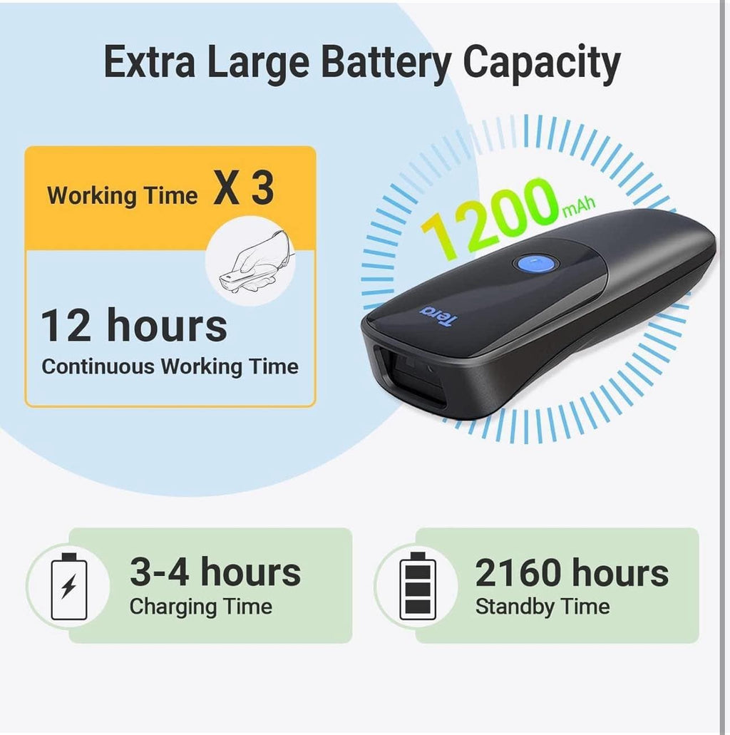 Tera 2D Mini Bluetooth Barcode Scanner 1D/2D/QR Code Reader Wireless USB Wired