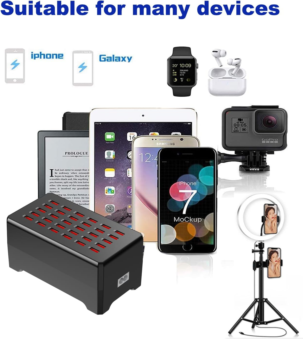 30-Port USB Charger Station, 150W Fast Charging for Phones & Tablets