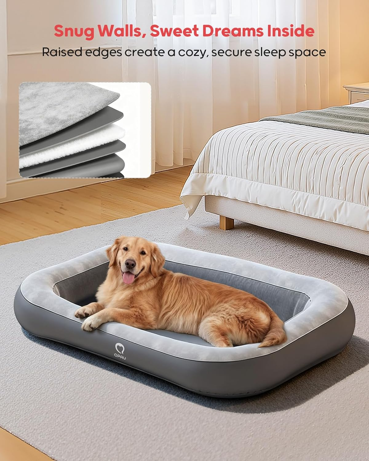 Inflatable Waterproof Dog Bed with Sides for Travel, Size Large