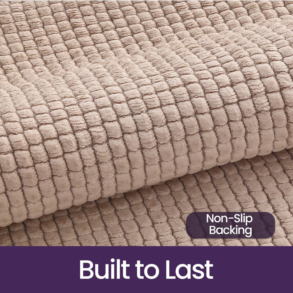 Ultra Soft Chenille Bath Mat Set, Non-Slip, Machine Washable, Beige, 2 Pieces