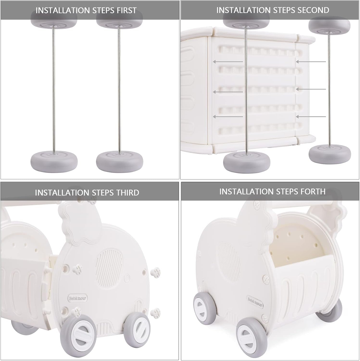 2-in-1 Baby Shopping Cart and Stroller Walker Toy with Storage, White
