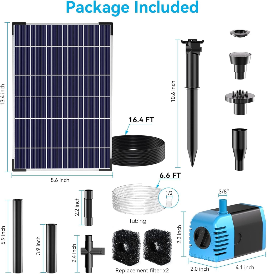 12W Solar Water Fountain Pump with Adjustable Flow and Dry-Run Protection