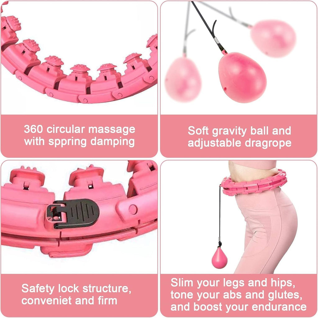 Fit Weighted Smart Hula Hoop Adjustable 24 Links Auto-Spinning Ball Pink Fitness