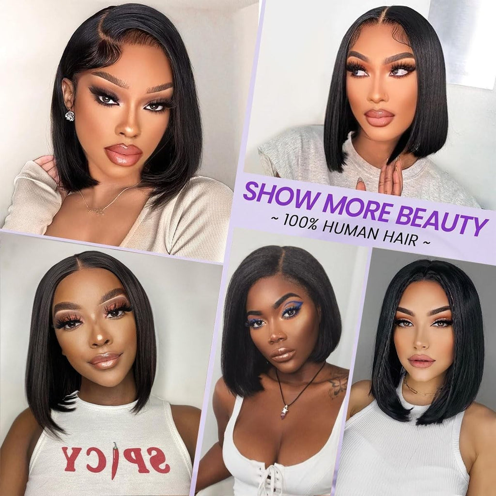 XUNEXA 12" Straight Bob Wig Human Hair HD Lace Front 13x4 Pre-Plucked