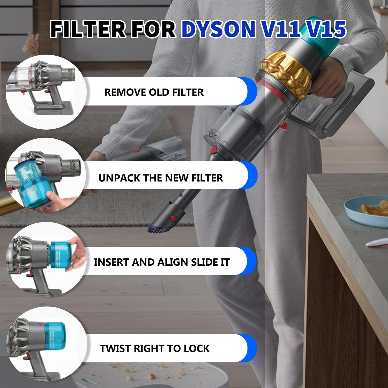 V11 V15 Click-In Replacement Battery for Dyson Cordless Vacuums 25.2V 3900mAh