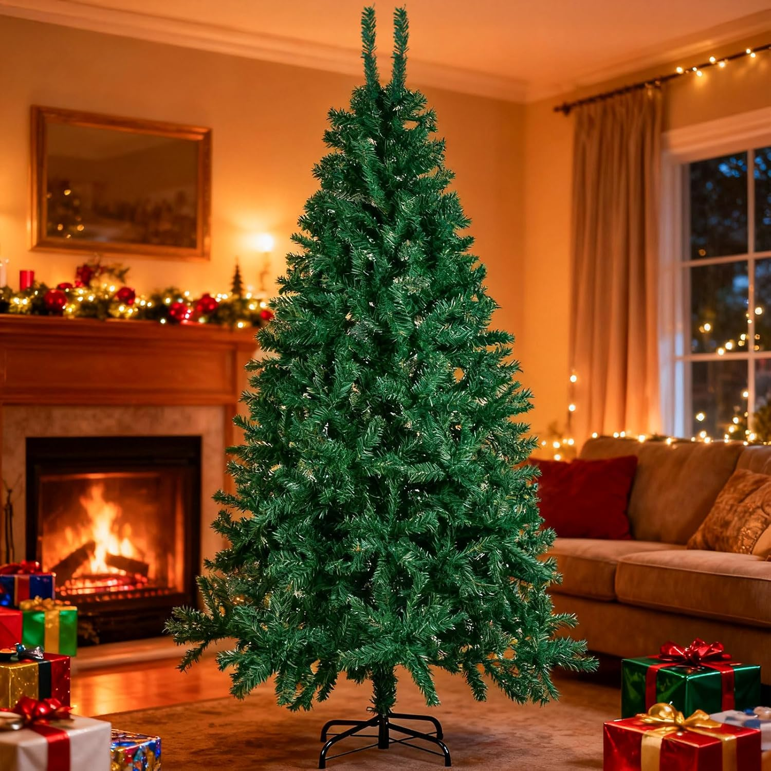 6Ft Artificial Christmas Tree with 880 Tips and Metal Legs for Indoor/Outdoor Us