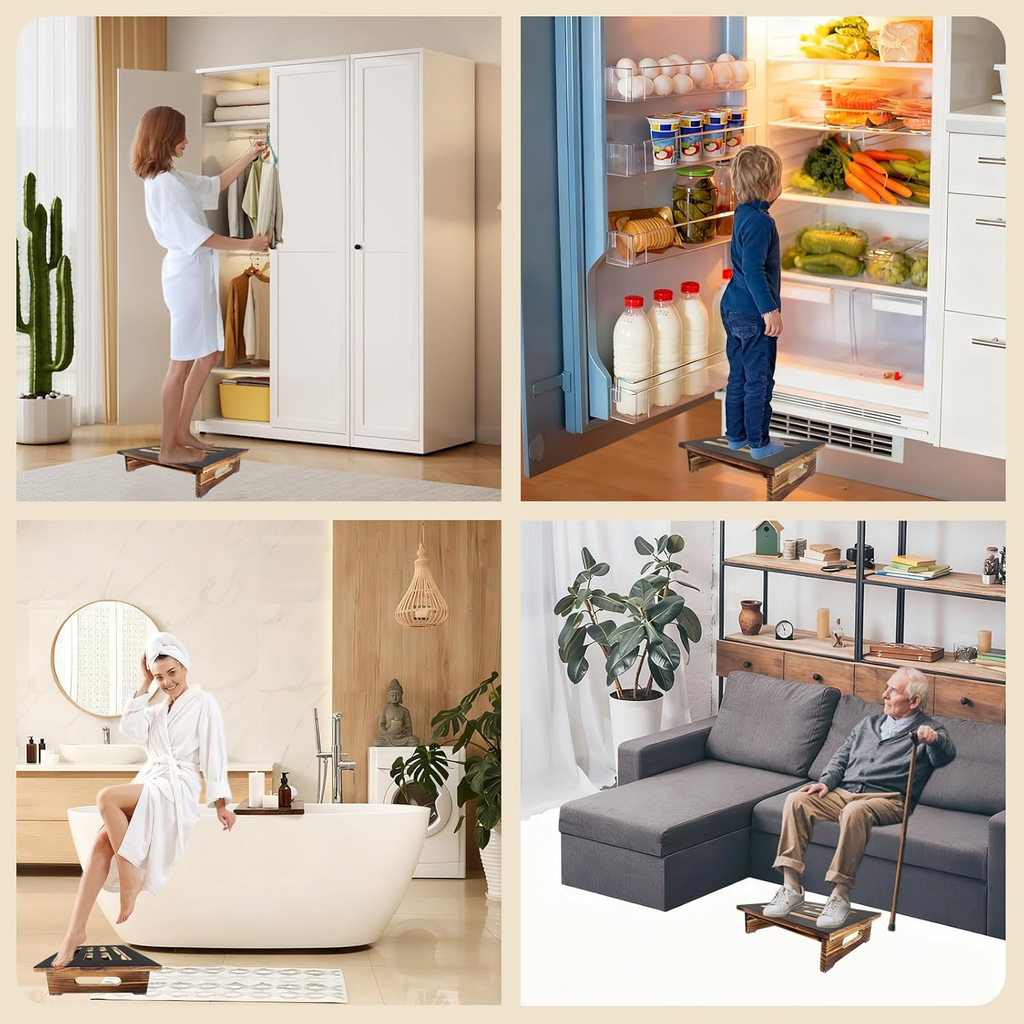 Wooden Step Stool with Non-Slip Surface, 420 Lbs Capacity for All Ages