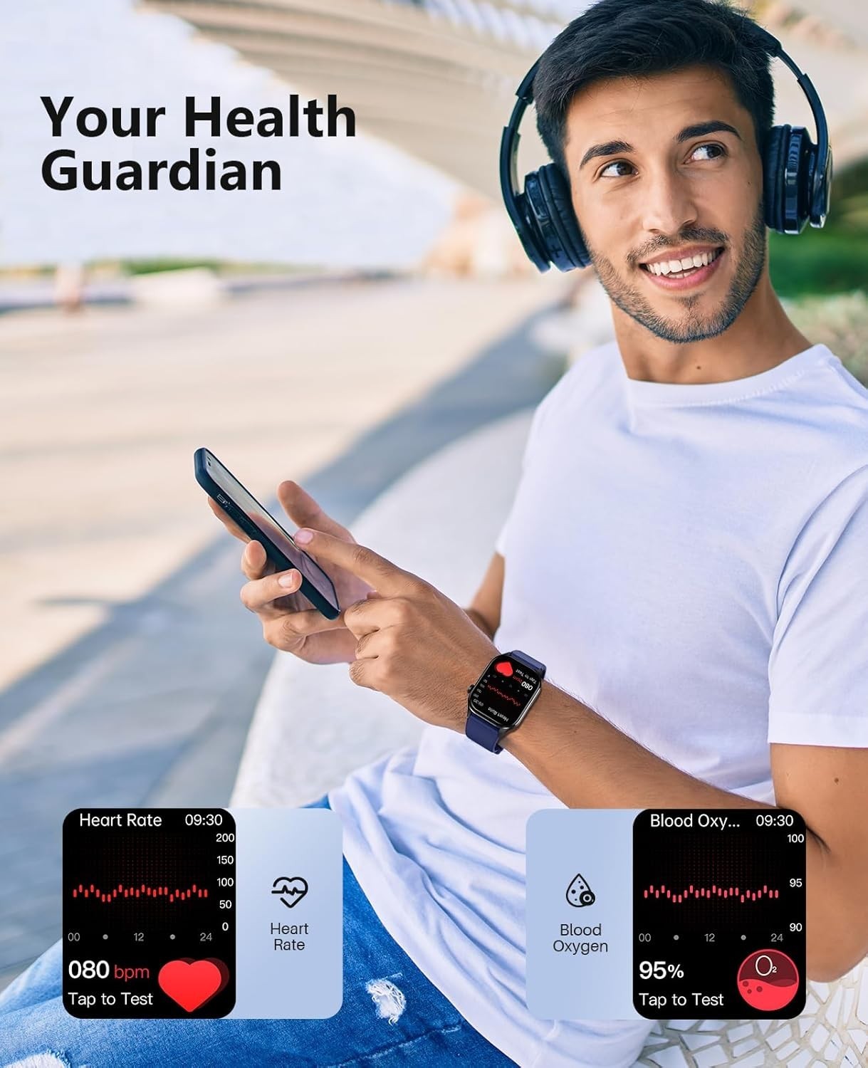 SOUYIE Smartwatch 2.04" AMOLED Fitness Tracker Bluetooth Call Heart Rate