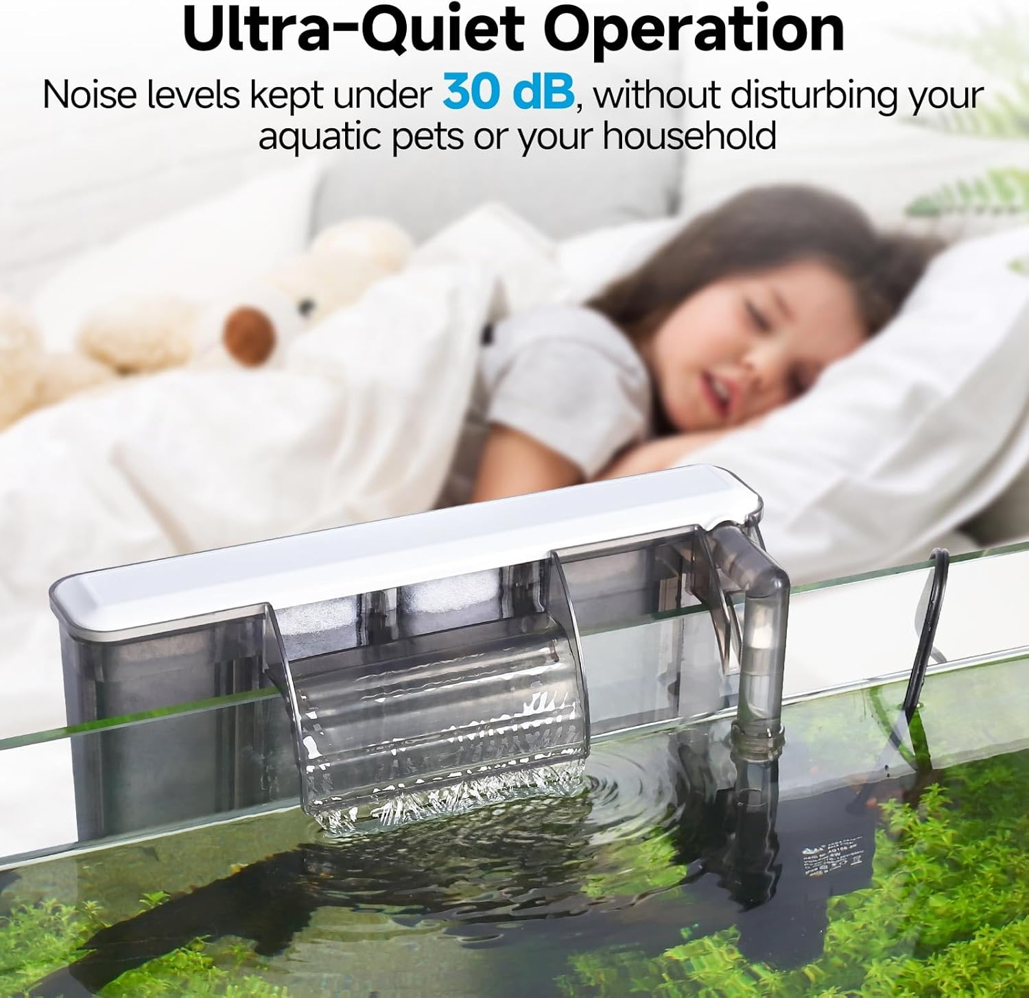 8W Quiet Hang-On Aquarium Filter with 3-Stage Filtration, 900L/H