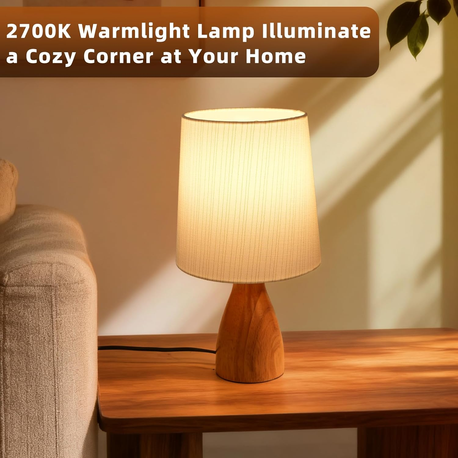 12.5-Inch Bedside Table Lamp with White Linen Shade and Gold Stripes