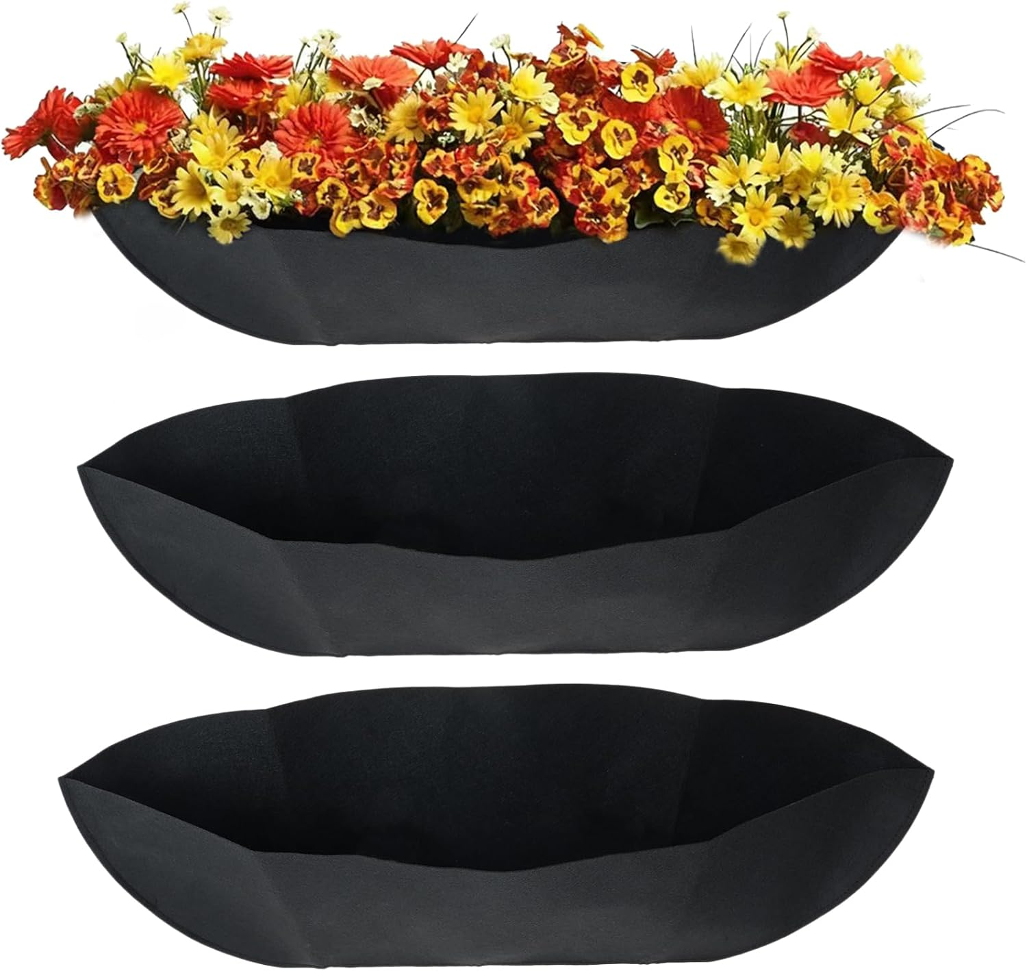 24" Rectangle Hanging Plant Liners - 3 Pack Felt Inserts for Containers