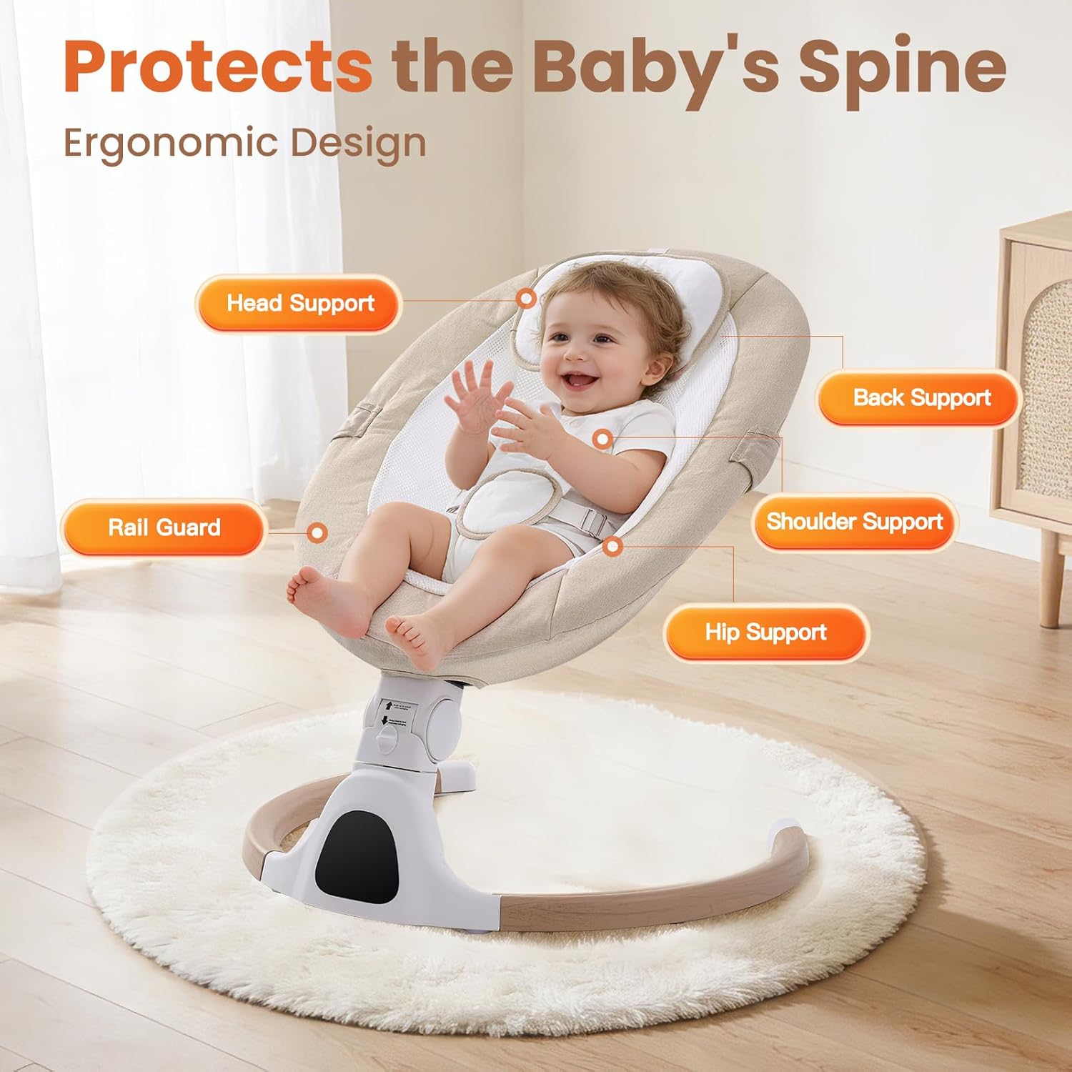 Portable Electric Baby Swing Chair with Bluetooth, Remote & 5 Speeds, Beige