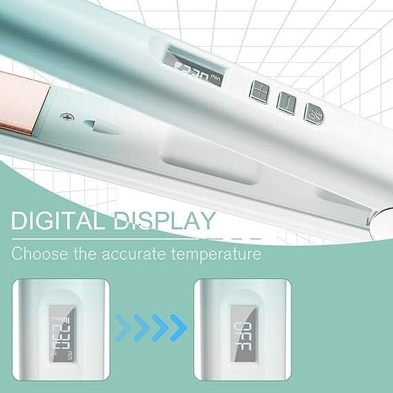 K&K 1-Inch Hair Straightener Flat Iron Green Ceramic Tourmaline 50-230°C