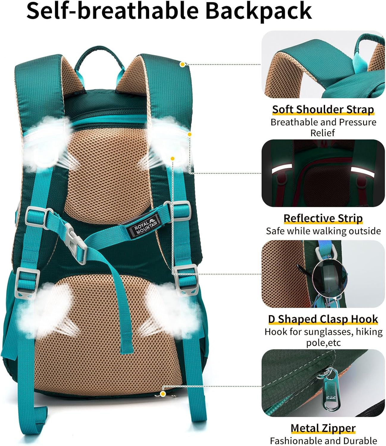 20L Lightweight Hiking Backpack with Rainproof Cover, Foldable Rucksack