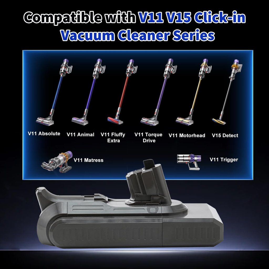 V11 V15 Click-In Replacement Battery for Dyson Cordless Vacuums 25.2V 3900mAh