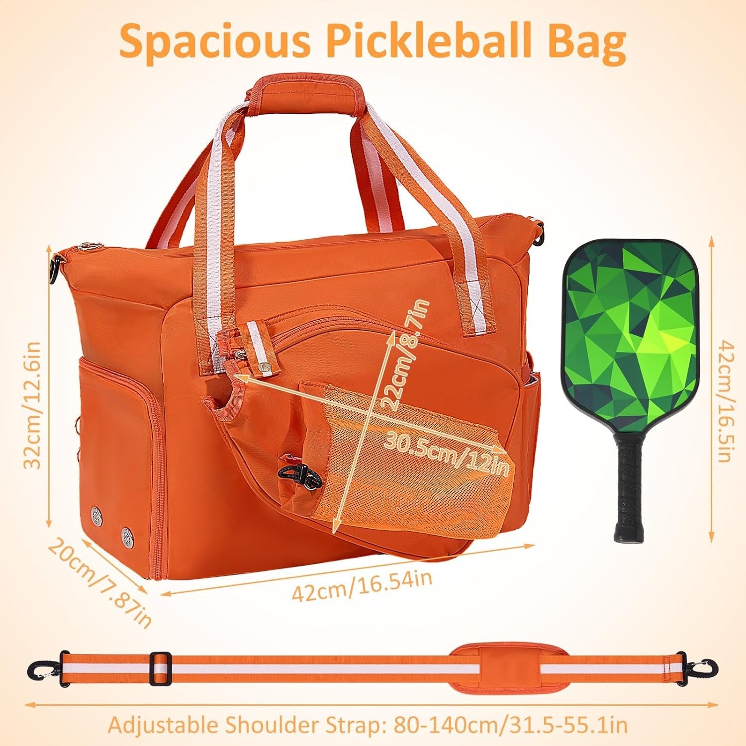 35L Versatile Pickleball Tote Bag with Shoe Compartment - Orange
