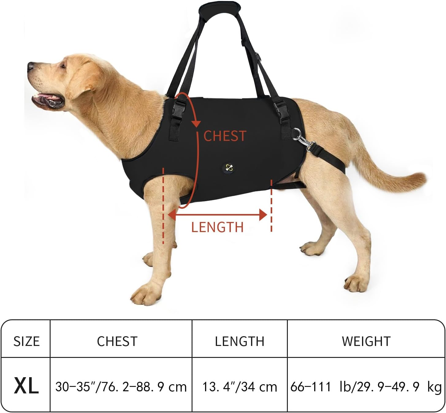 Adjustable Dog Sling Harness for Support & Rehabilitation (Black, XL)