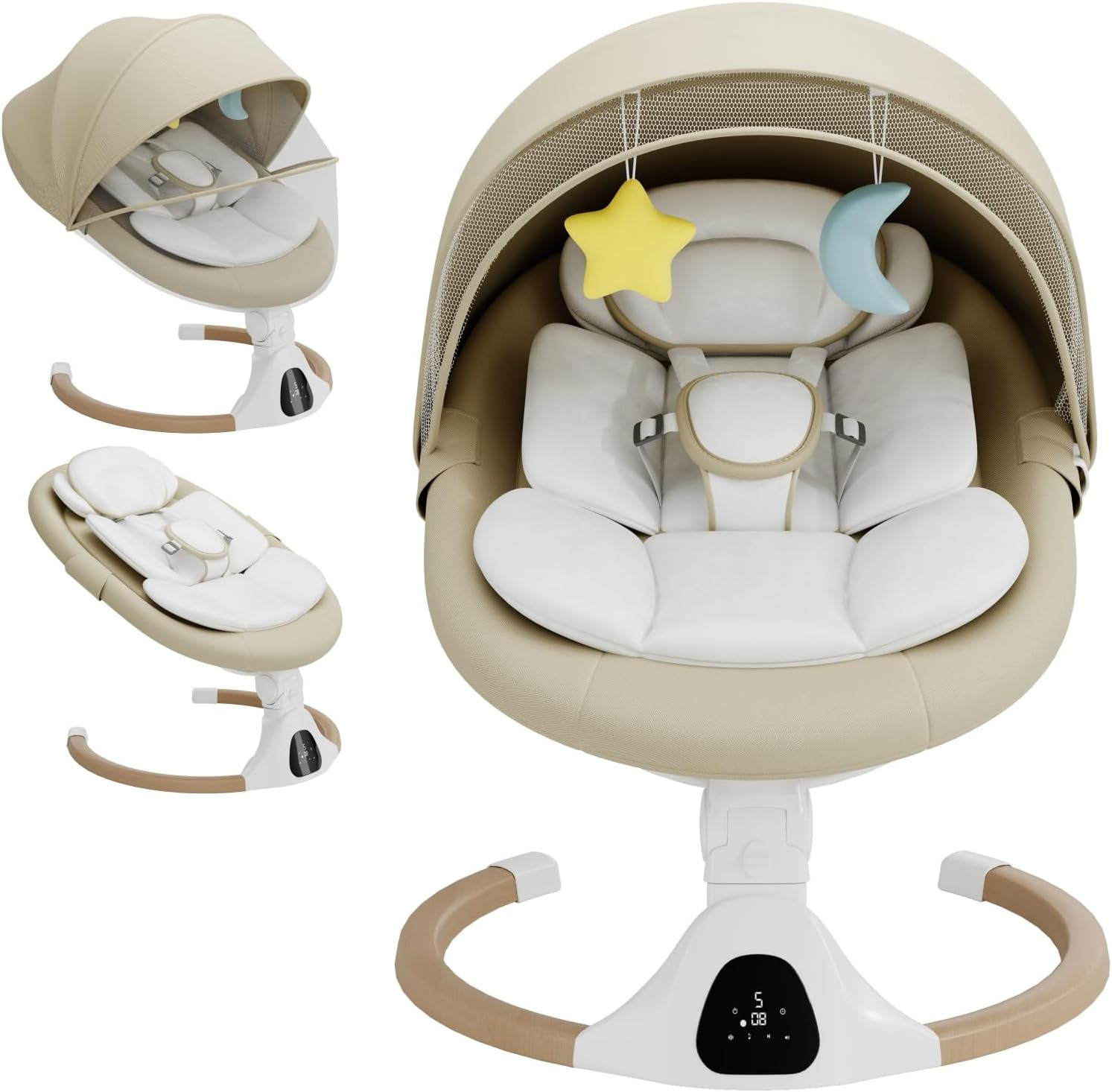 Portable Electric Baby Swing Chair with Bluetooth, Remote & 5 Speeds, Beige