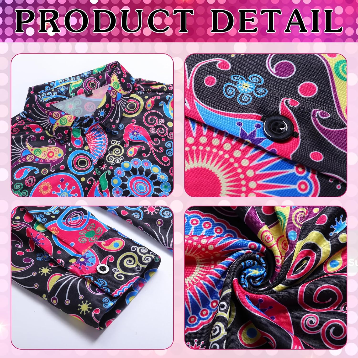 Men's 70s Disco Costume Set with Flared Pants, Shirt, M and L size