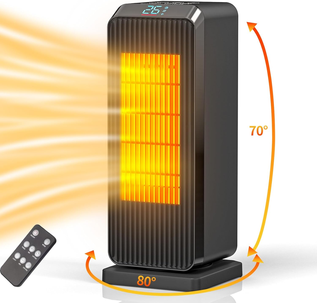 16" Portable 1800W Electric Heater & Fan with Timer, Oscillation & Safety Featur