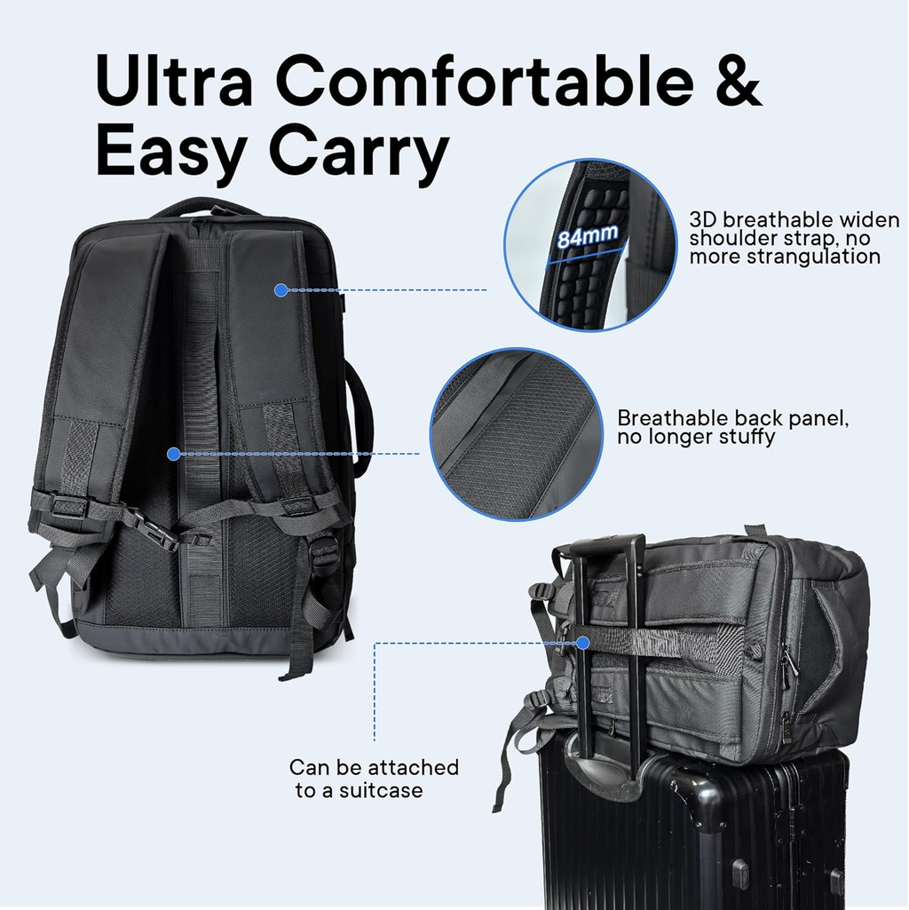 Men's 40L Travel Backpack, Water-Resistant Rucksack with USB Port and Laptop Com