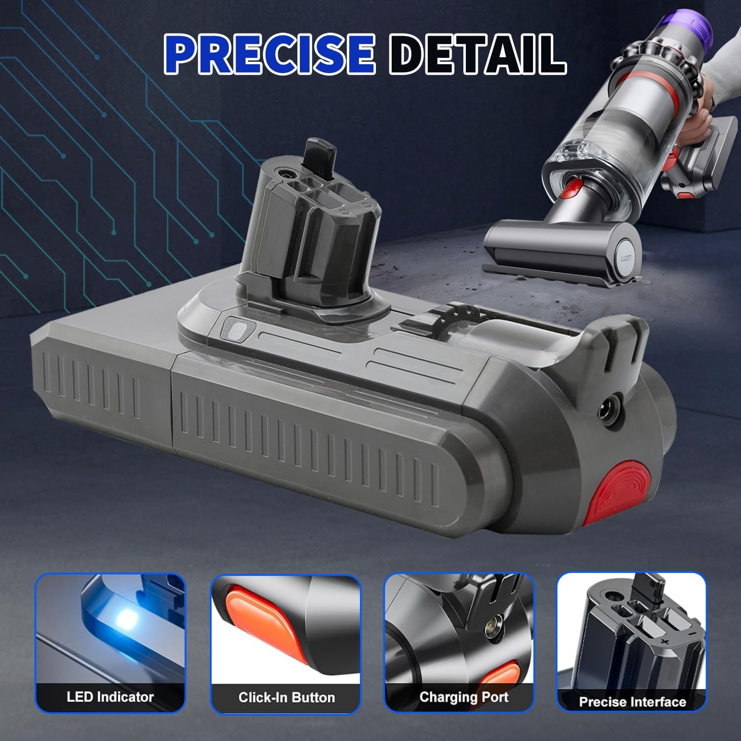 V11 V15 Click-In Replacement Battery for Dyson Cordless Vacuums 25.2V 3900mAh