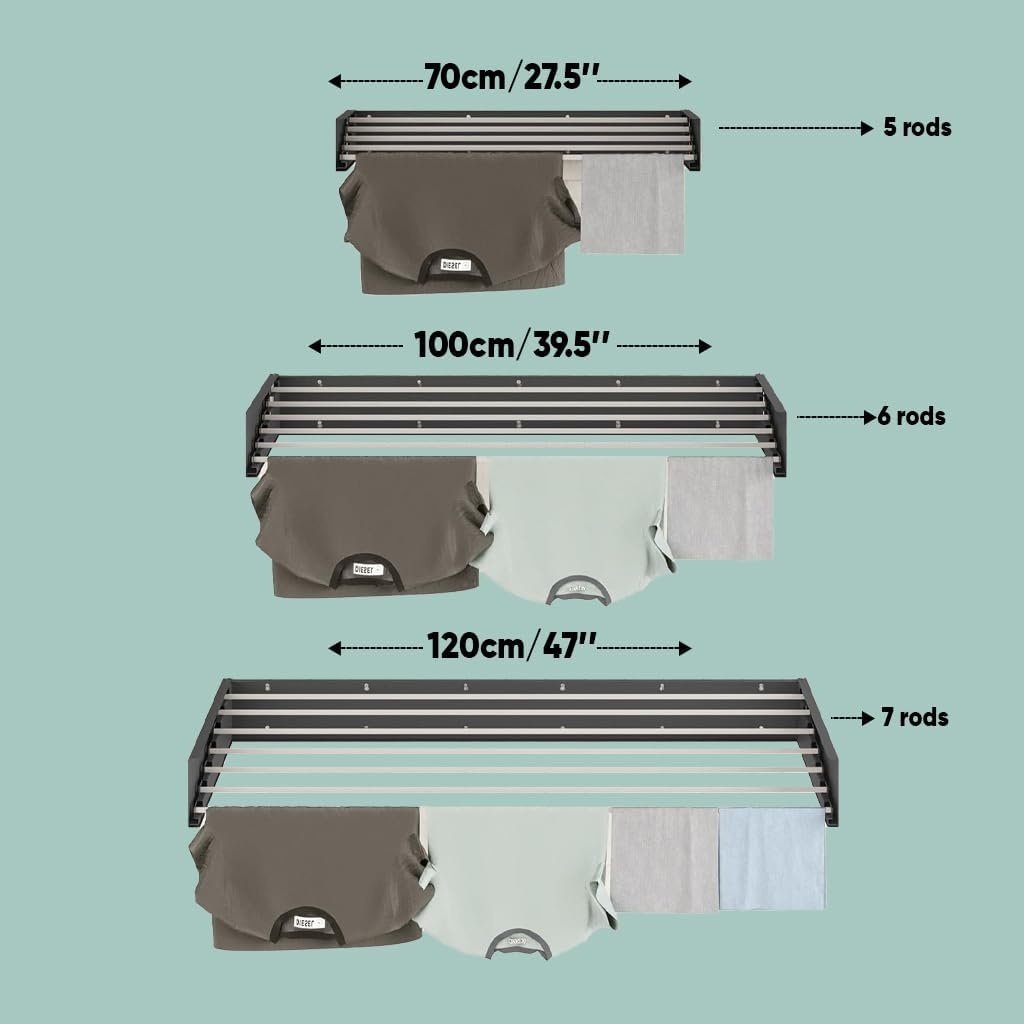 Foldable Wall-Mounted Clothes Drying Rack - 50 Kg Capacity, 8.4M Line