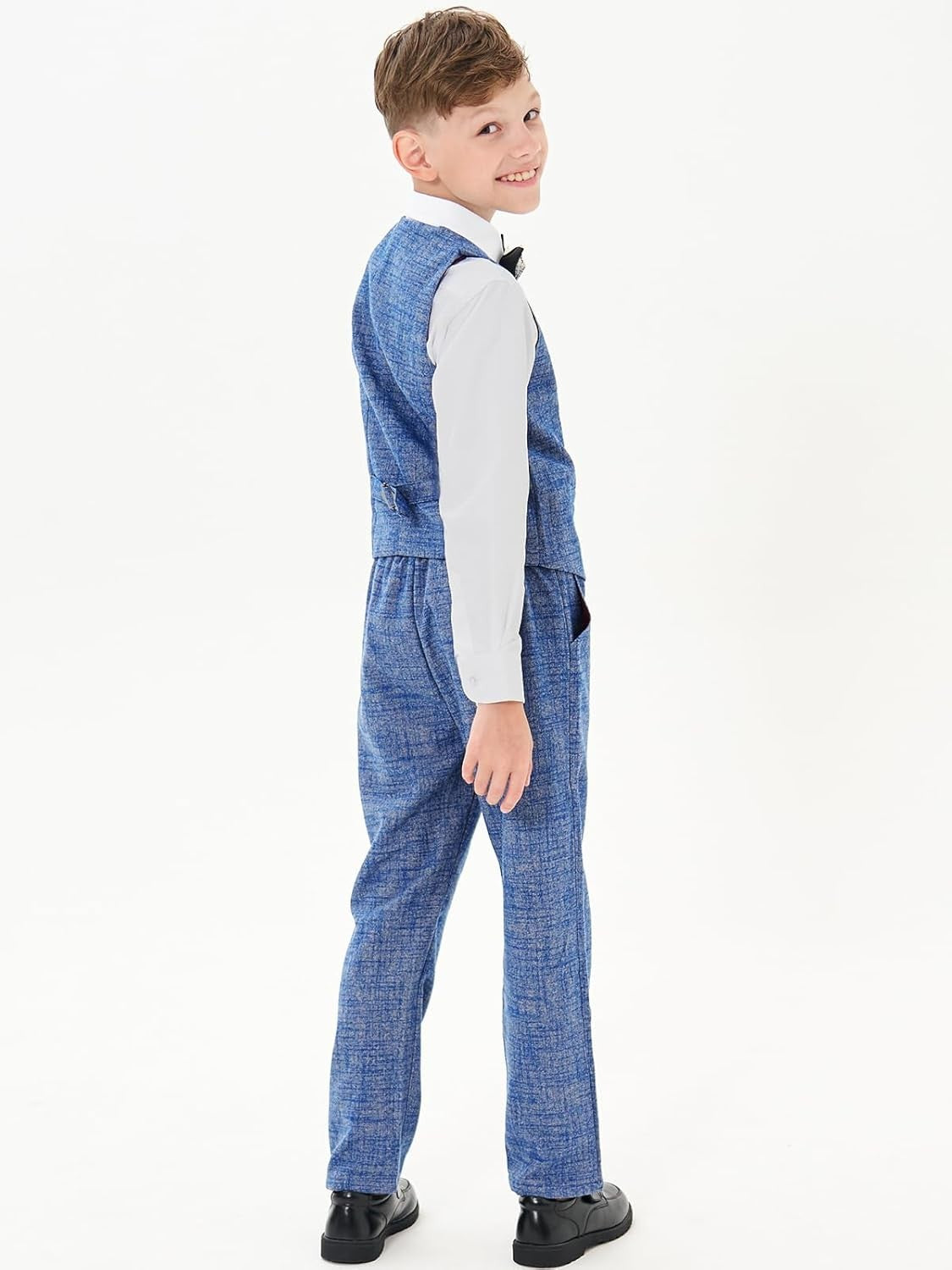 4-Piece Boys Formal Suit Set with Waistcoat, Shirt, Pants, and Bow Tie