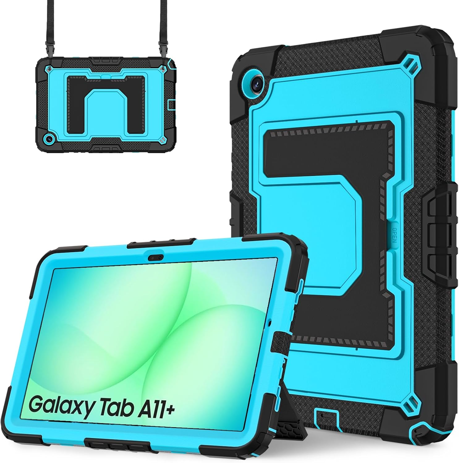 Rugged Shockproof Case for Samsung Galaxy Tab A11+ with Stand (Black-Blue)