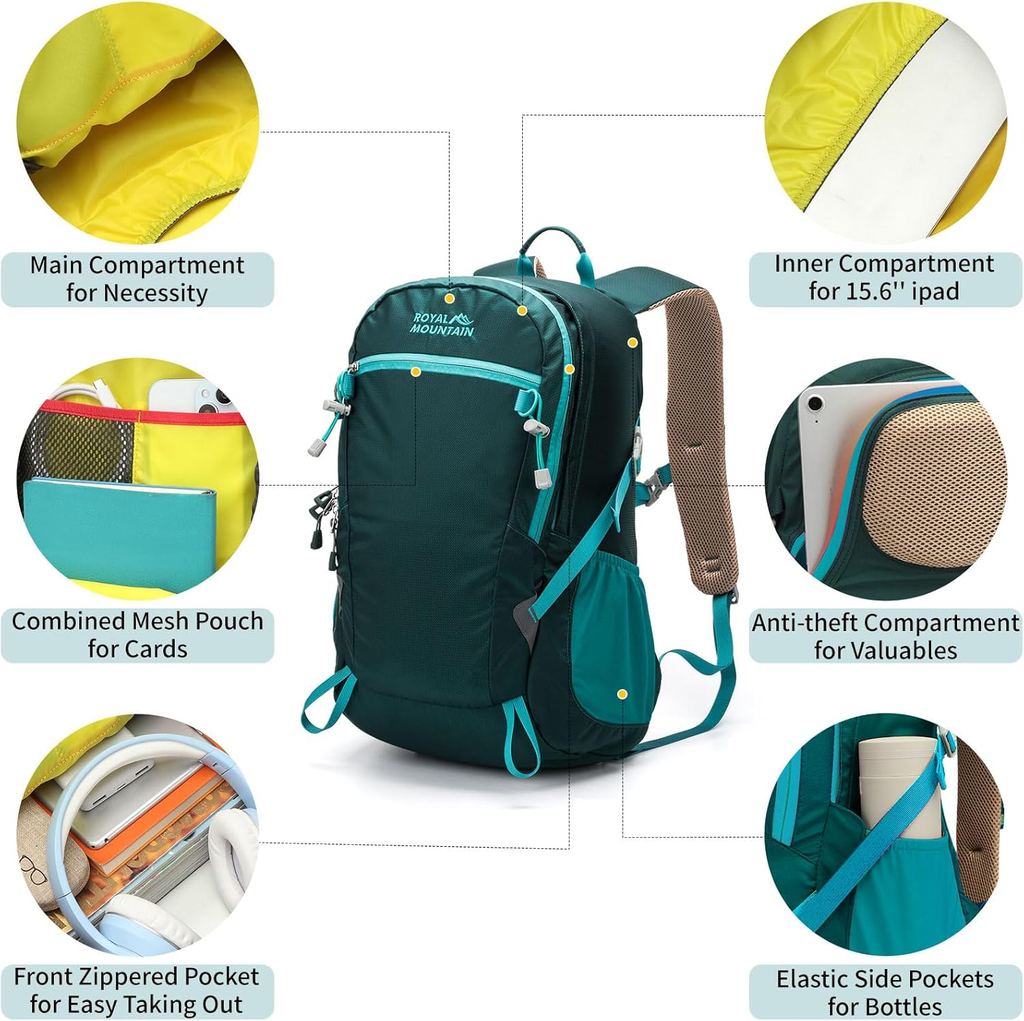 20L Lightweight Hiking Backpack with Rainproof Cover, Foldable Rucksack