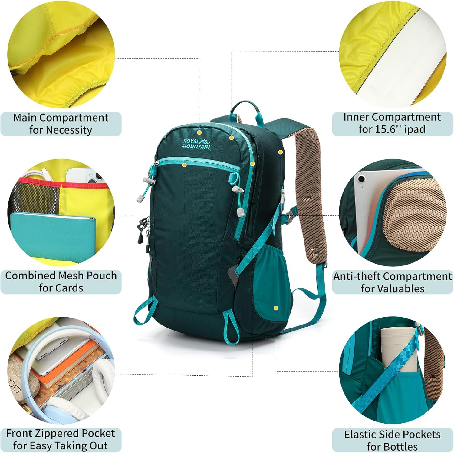 20L Lightweight Hiking Backpack with Rainproof Cover, Foldable Rucksack
