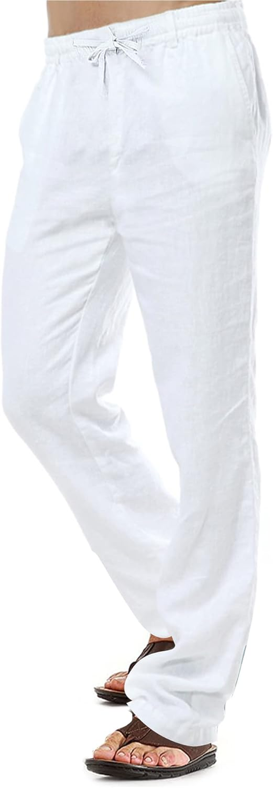 Men's Lightweight Linen Drawstring Trousers for Summer - Size M
