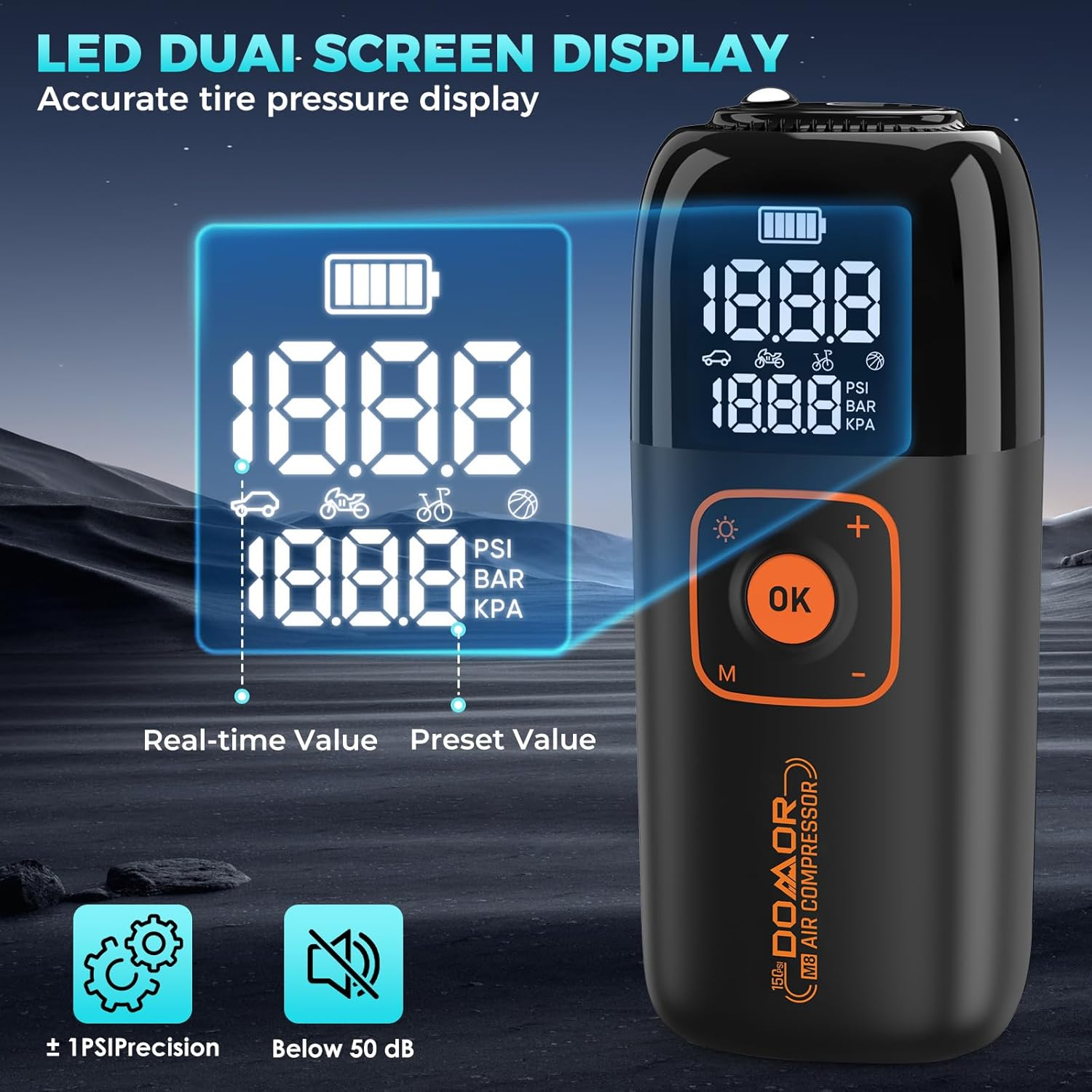 Portable Cordless Tire Inflator, 150PSI Air Pump with Digital Gauge and Battery