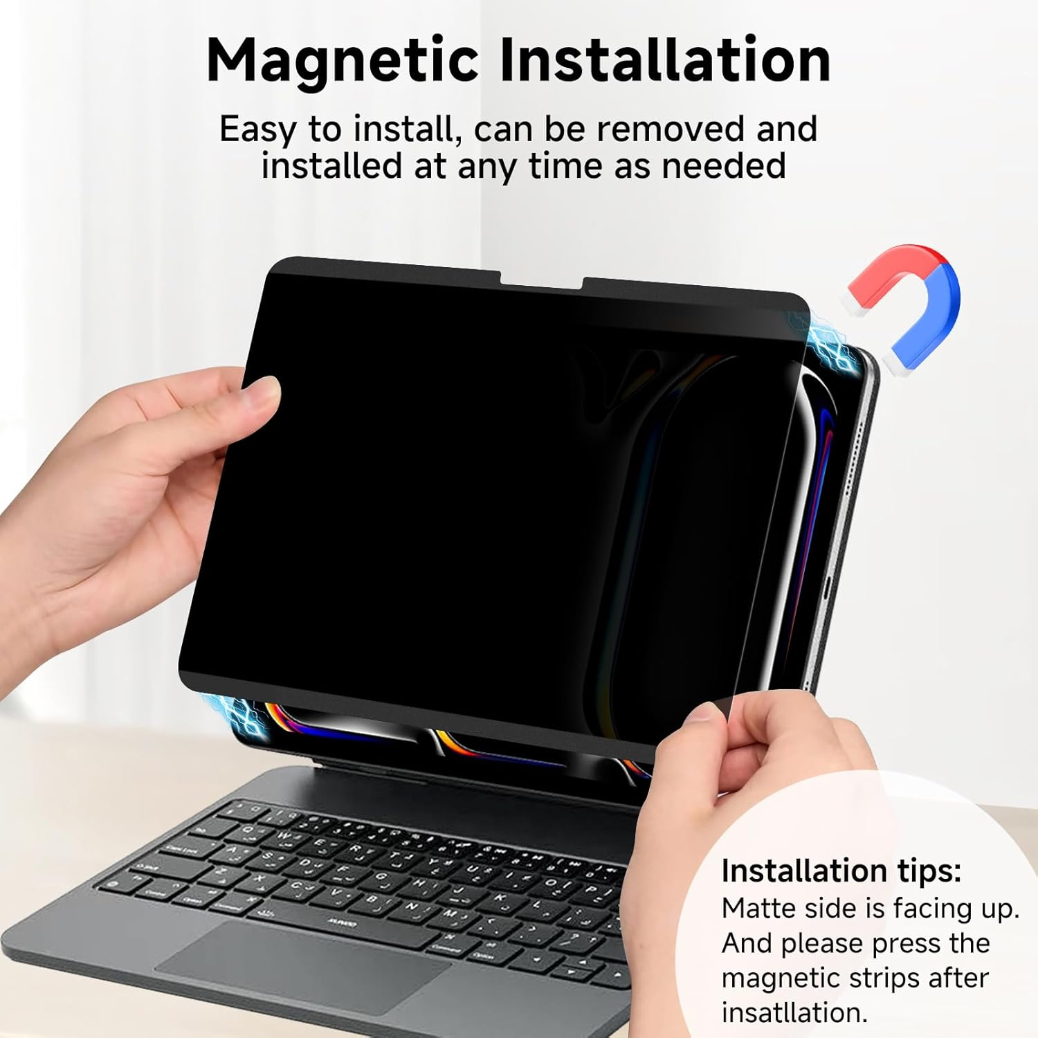 Magnetic Privacy Screen for iPad A16 2025/10th Gen, Anti-Glare Filter