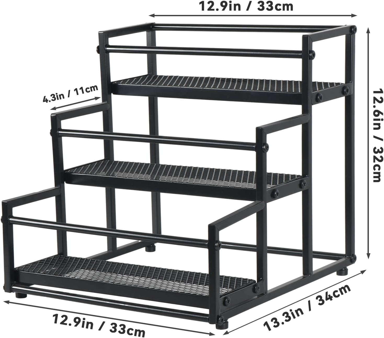 3-Tier Modern Black Wine Rack for Bottles, Spices, and Syrups