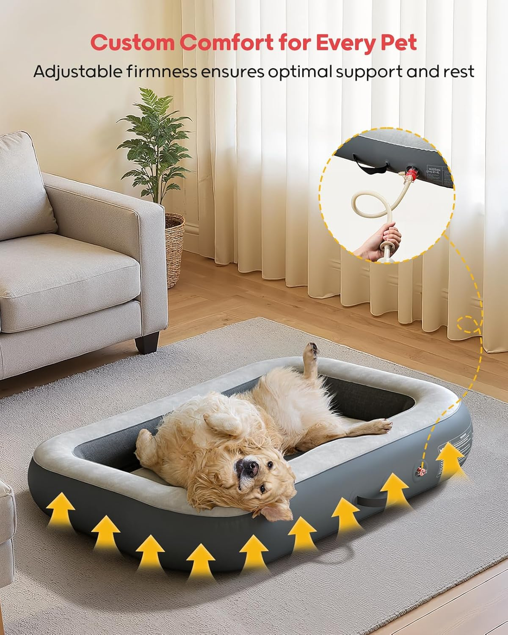 Inflatable Waterproof Dog Bed with Sides for Travel, Size Large