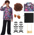 Men's 70s Disco Costume Set with Flared Pants, Shirt, M and L size