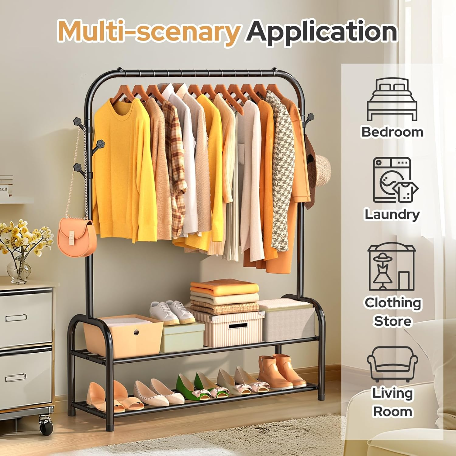 Rustic Black Clothes Rail and Rack for Bedroom, Laundry, or Living Room