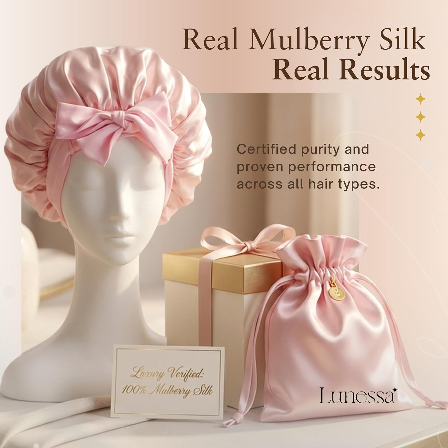 22-Momme Silk Hair Bonnet & Scrunchie - OEKO-TEX® Certified (Black)