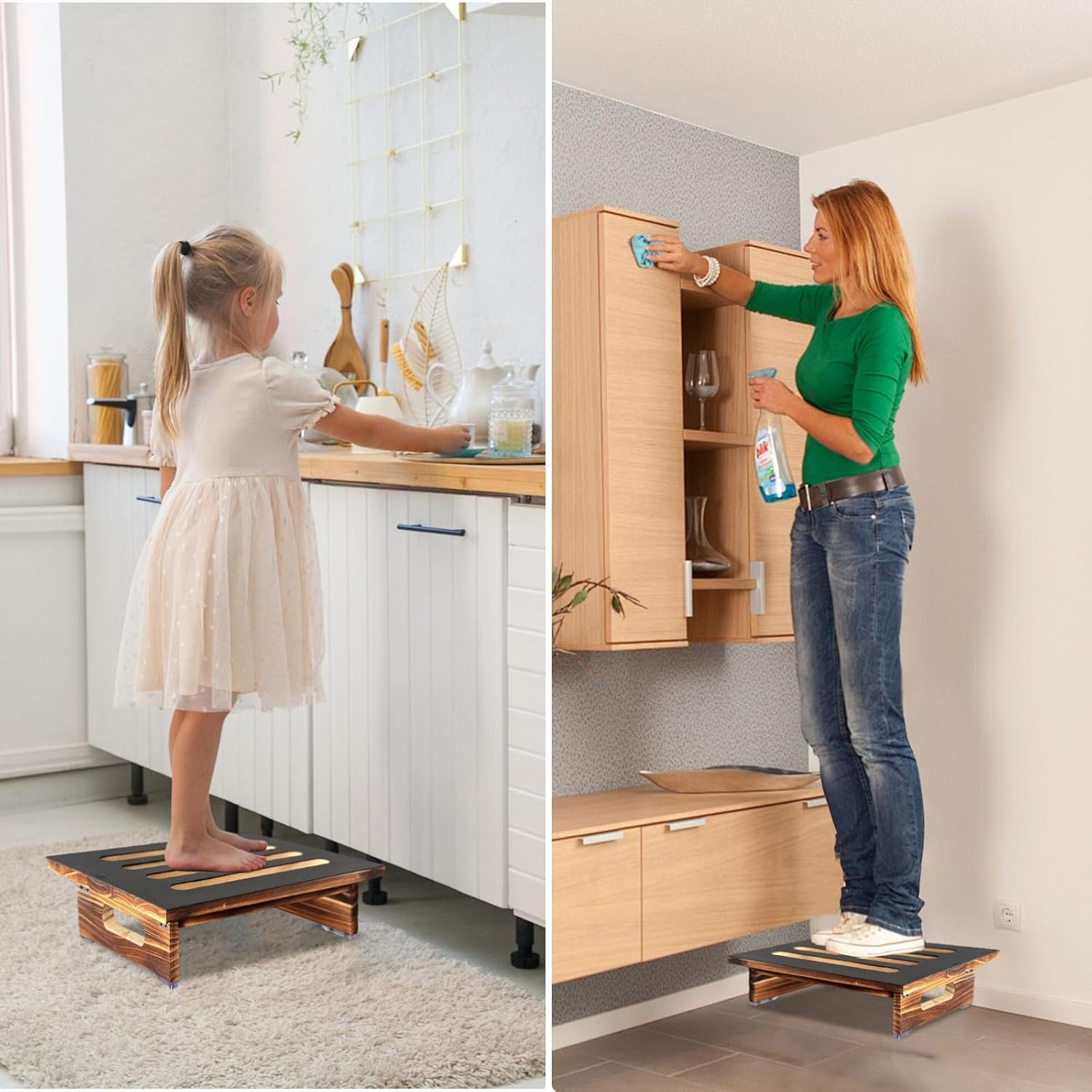 Wooden Step Stool with Non-Slip Surface, 420 Lbs Capacity for All Ages